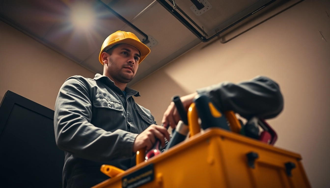 Expert Elektriker Notdienst assisting with urgent electrical repairs in a well-equipped workspace.