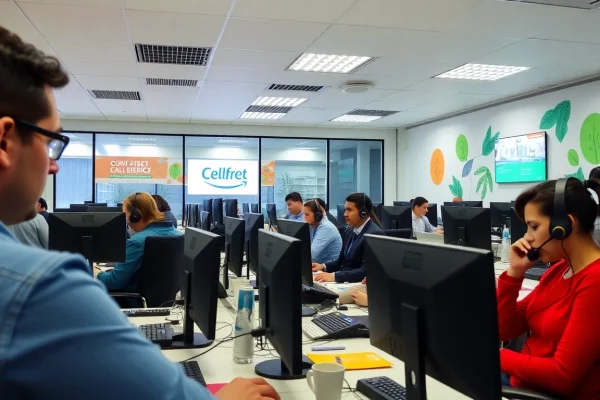 Engaging Tijuana call centers showcasing professional agents collaborating in a vibrant office space.