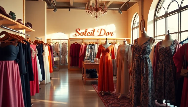 Showcasing Soleil Dor fashion collection featuring elegant, high-quality apparel in a sunlit setting.