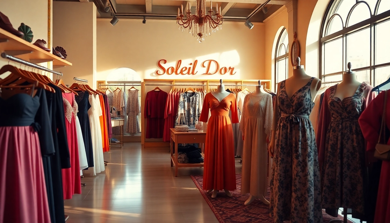 Showcasing Soleil Dor fashion collection featuring elegant, high-quality apparel in a sunlit setting.