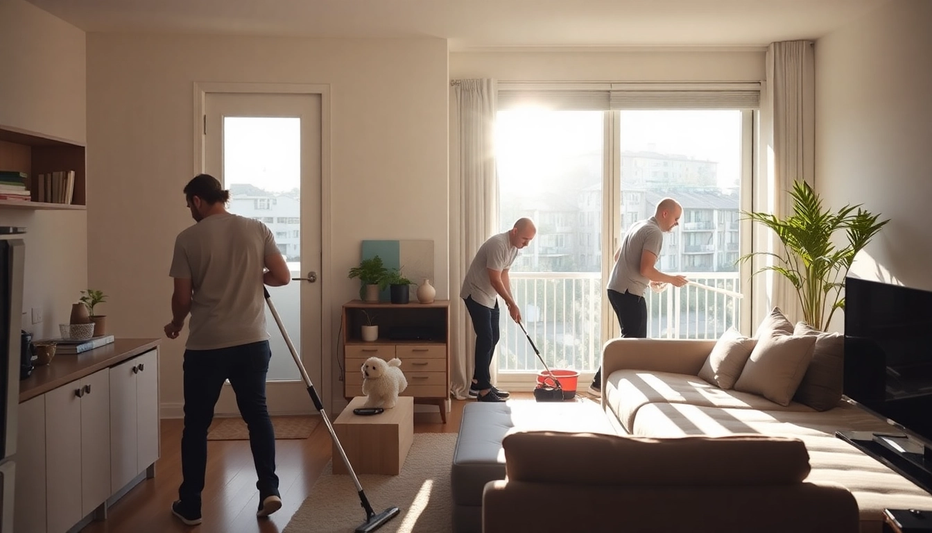 Bond cleaning Logan experts performing thorough cleaning in a well-lit apartment setting.