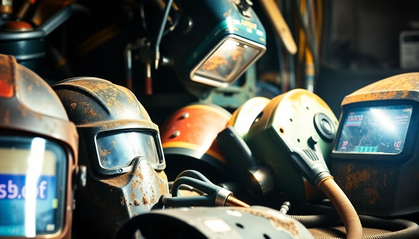 Welding supplies collection showcasing durable helmets and essential tools for welders.