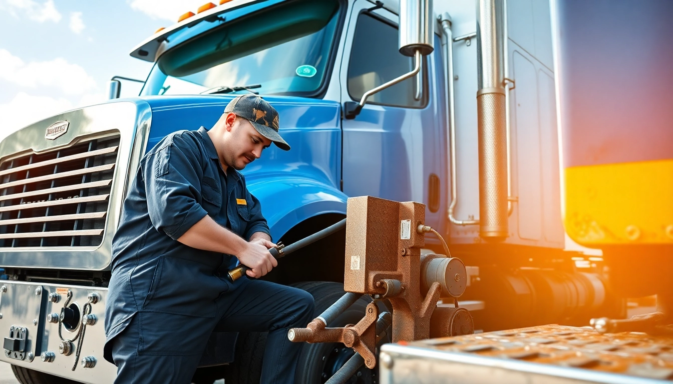 Expert mechanic performing heavy-duty truck repair in Florida with specialized tools.