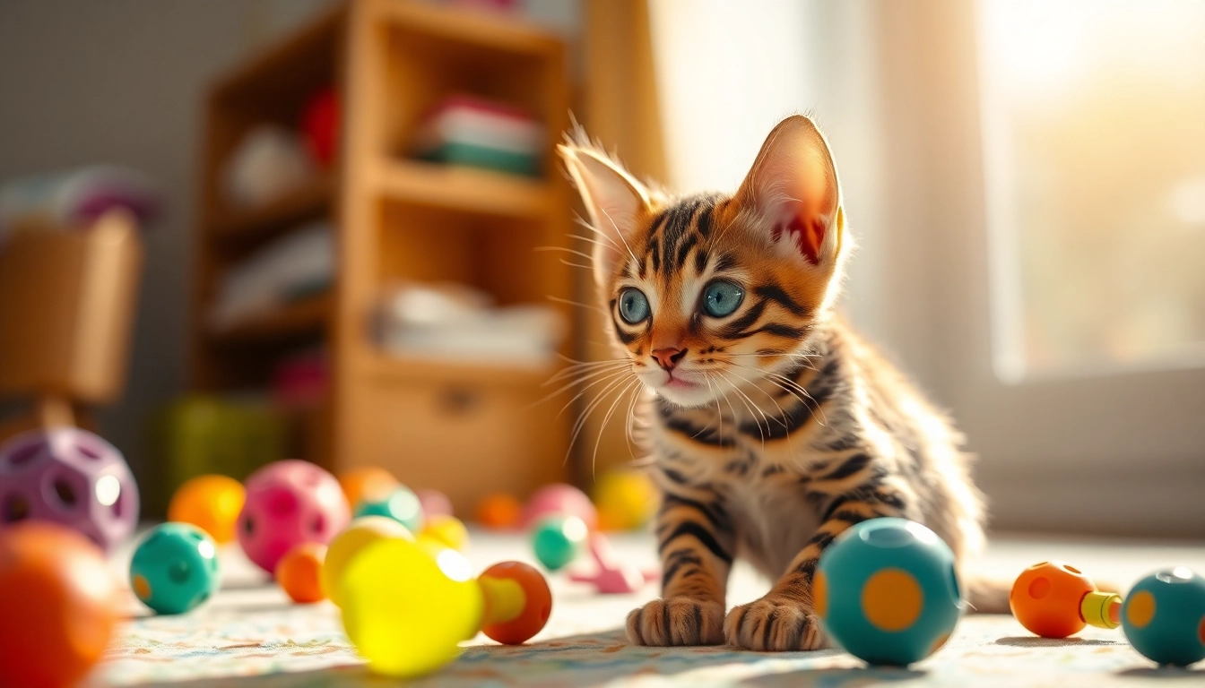 Active Bengal kitten playing, showcasing registered Bengal breeder qualities in a warm setting.