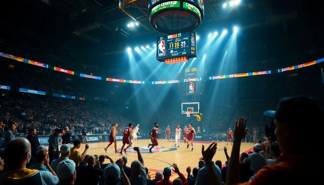 Experience thrilling NBA중계 action with live sports coverage, featuring players and cheering fans.