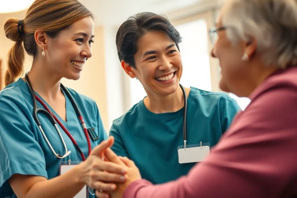 Enhancing personalgewinnung in der pflege by showcasing compassionate caregiver-patient interactions.
