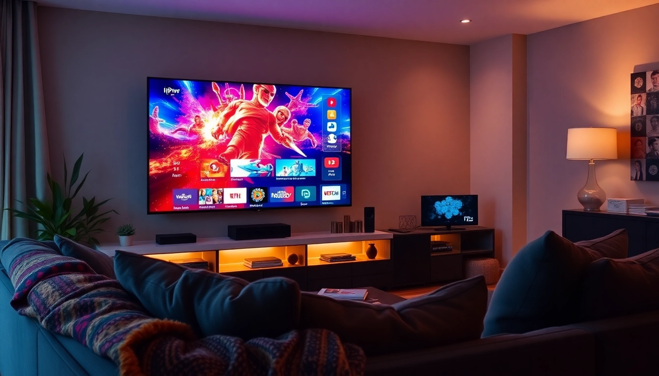 Experience a seamless IPTV trial with a cozy living room setup featuring a stunning TV display.