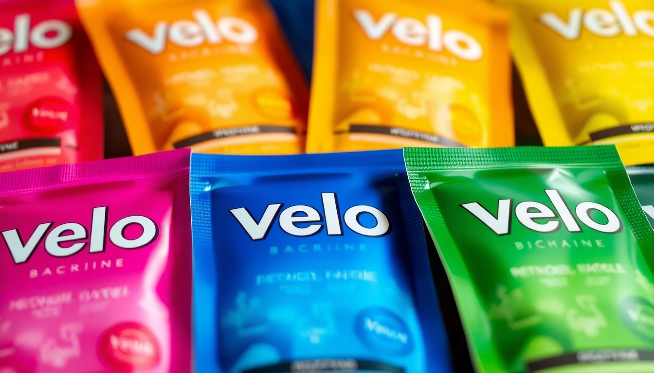 Showcase Velo Bahrain nicotine pouches with vibrant colors and diverse flavors on display.