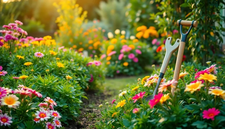 Provide exemplary garden maintenance service showcased in a beautifully manicured flower garden.