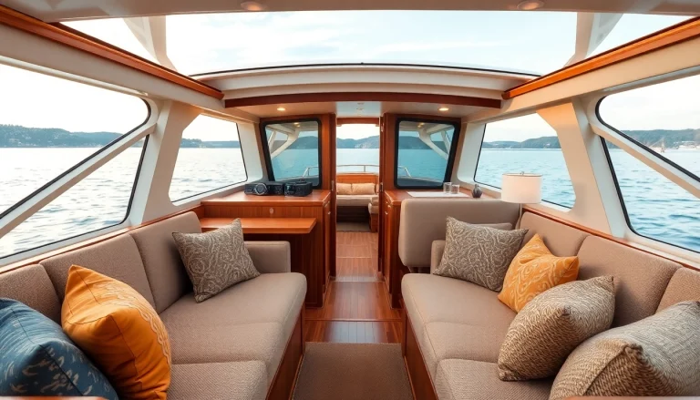 Relax and unwind in a beautifully designed boat cabin featuring natural materials and inviting ambiance.