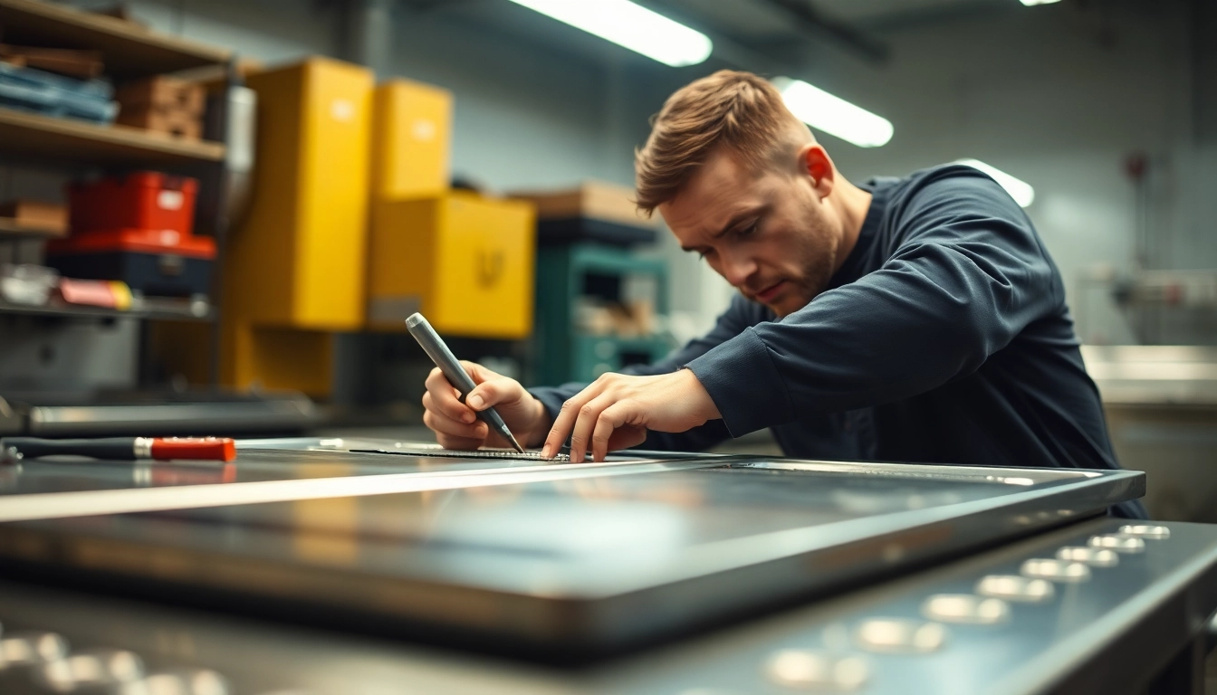 Technician performing prep table repair with tools and bright light in a workshop setting.