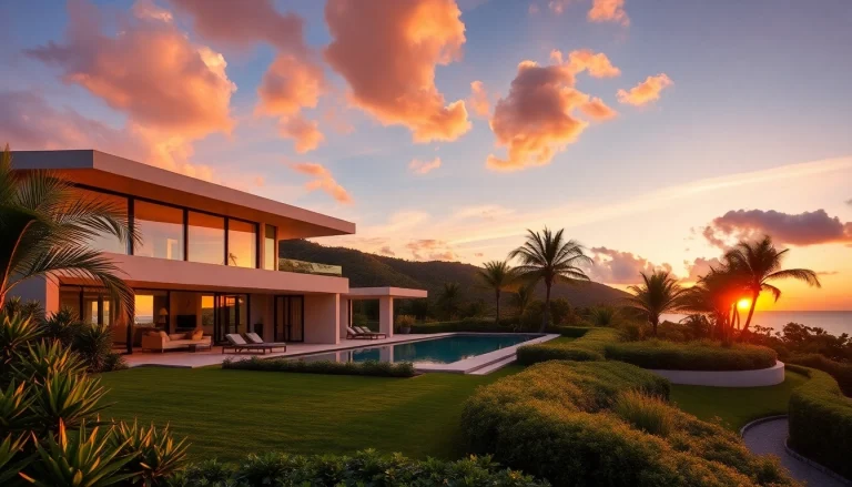 Experience modern luxury villas St Martin with stunning architecture and serene sunset views.