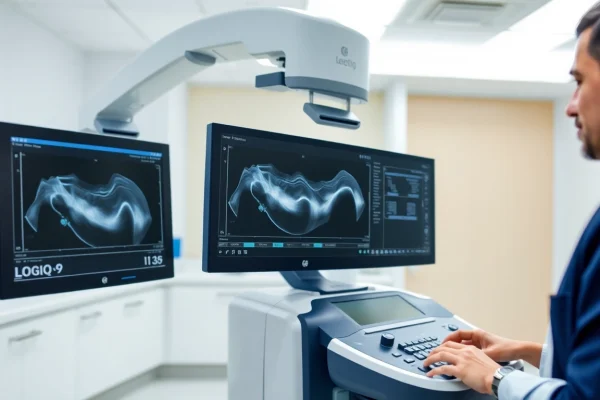 View the advanced GE LOGIQ E9 ULTRASOUND FOR SALE!!, showcasing its sleek design and user-friendly interface.