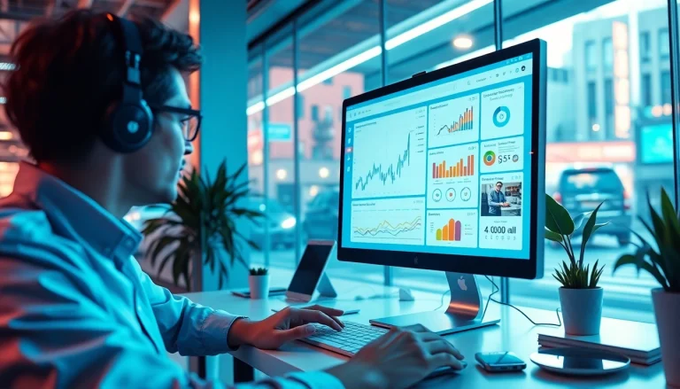 AI marketing agents automating data analysis in a vibrant office setting, visually engaging marketing professionals.