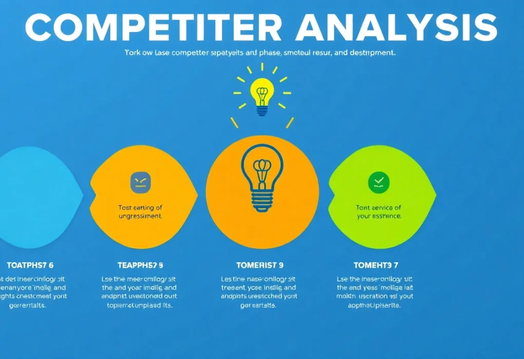 Visual guide to competitor analysis phases, showcasing distinct steps and insightful themes.