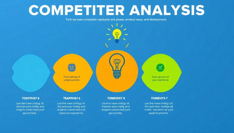 Visual guide to competitor analysis phases, showcasing distinct steps and insightful themes.