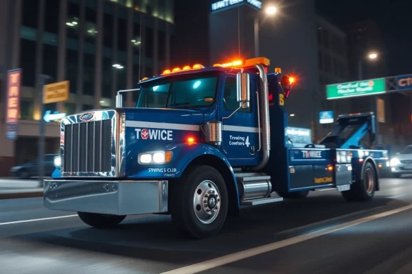 24-hour towing Tampa service featuring a reliable tow truck on a busy street ensuring prompt roadside assistance.