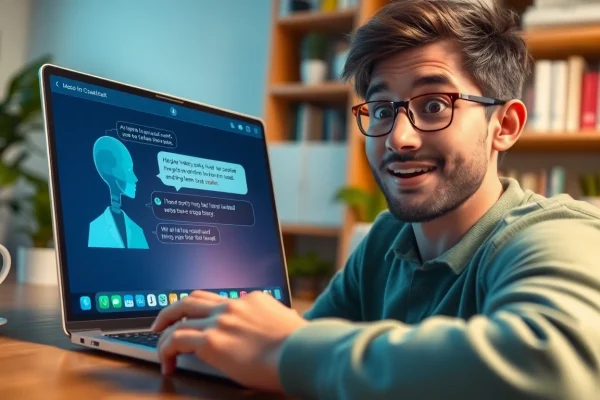 Engage in unfiltered ai chat with an interactive chatbot in a cozy home office.