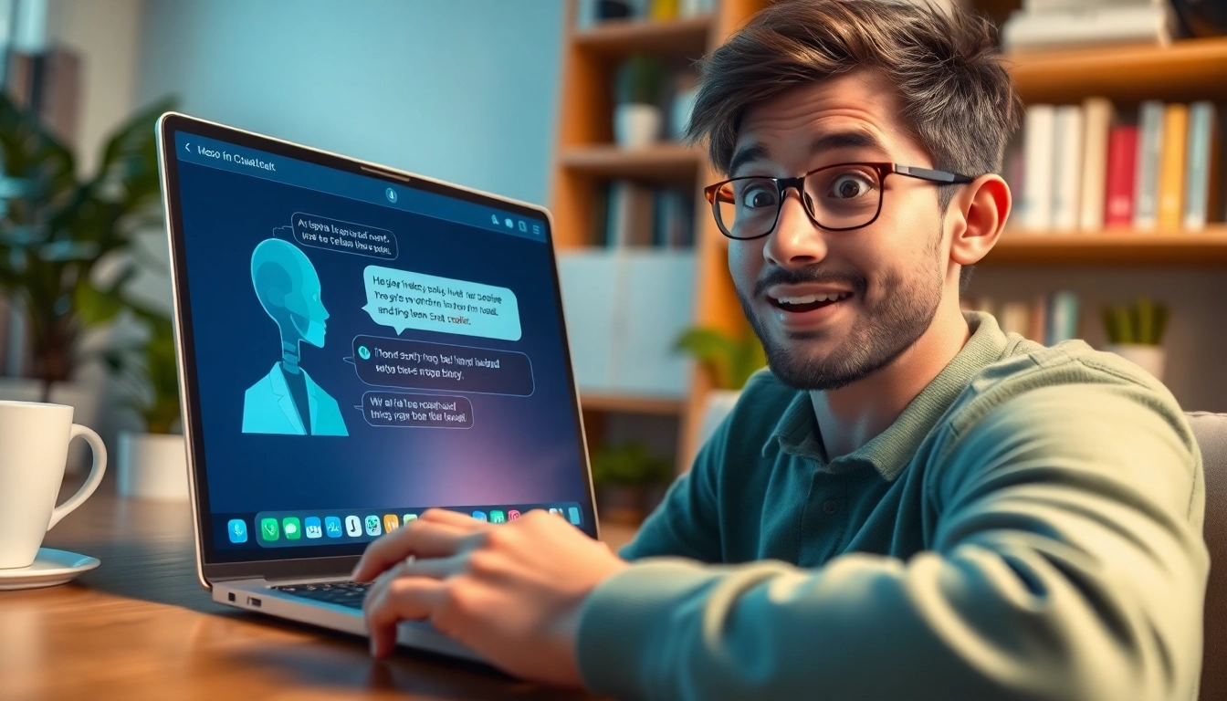 Engage in unfiltered ai chat with an interactive chatbot in a cozy home office.
