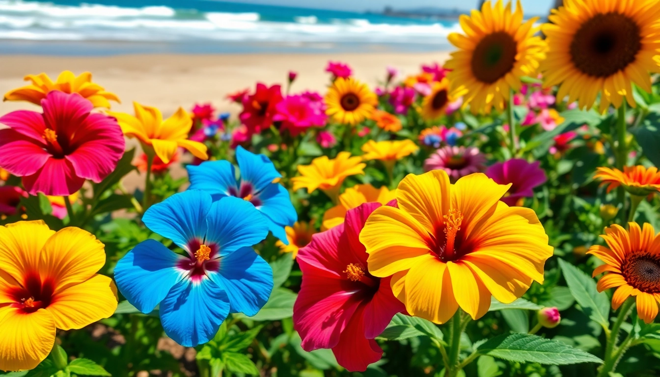 Admire Huntington Beach flowers blooming vibrantly in a sunny coastal garden.