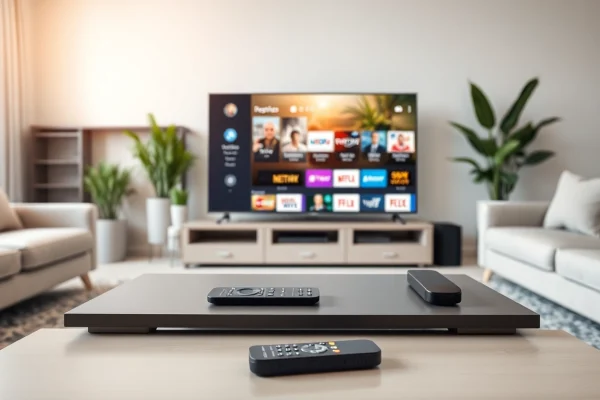 Engaged viewer exploring iptv services in a modern living room setup.