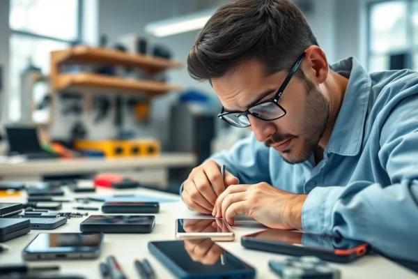 Riparazione cellulari a Torino: tecnico specializzato al lavoro su smartphone.