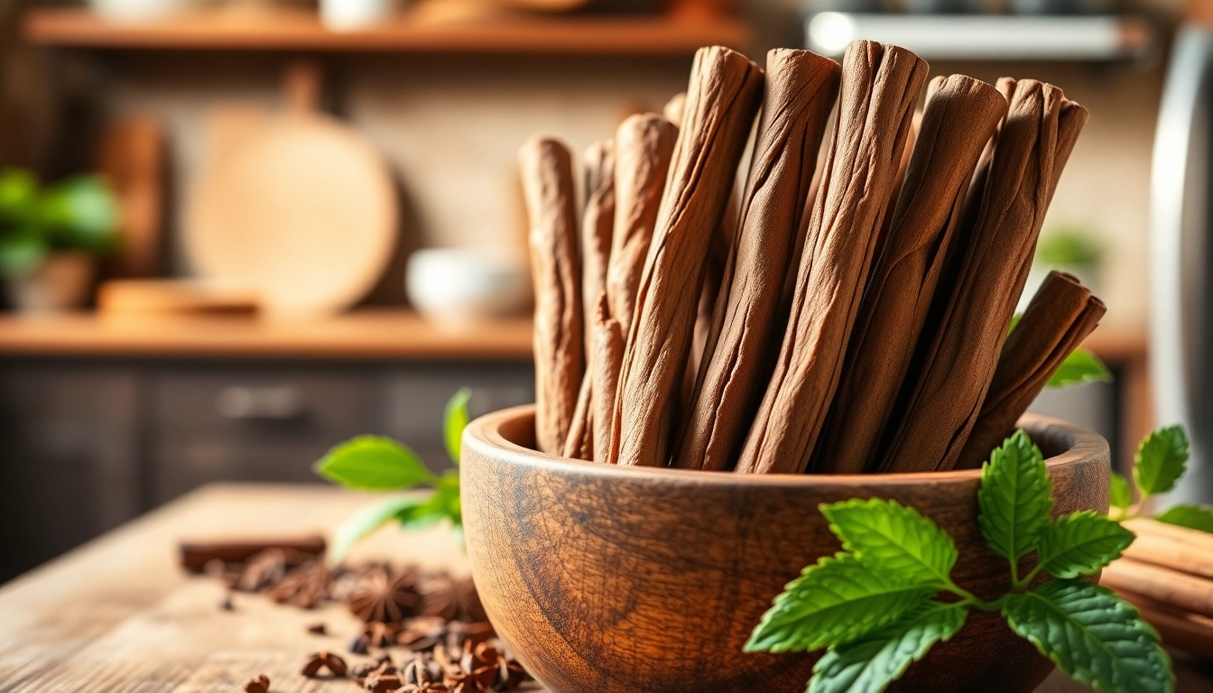 Cinnamon Bark arranged in a rustic bowl, showcasing textures and earthy colors.