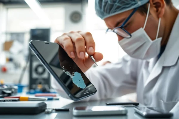 Riparazione iPhone Torino: Tecnico esperto in riparazione di smartphone con attrezzature moderne.