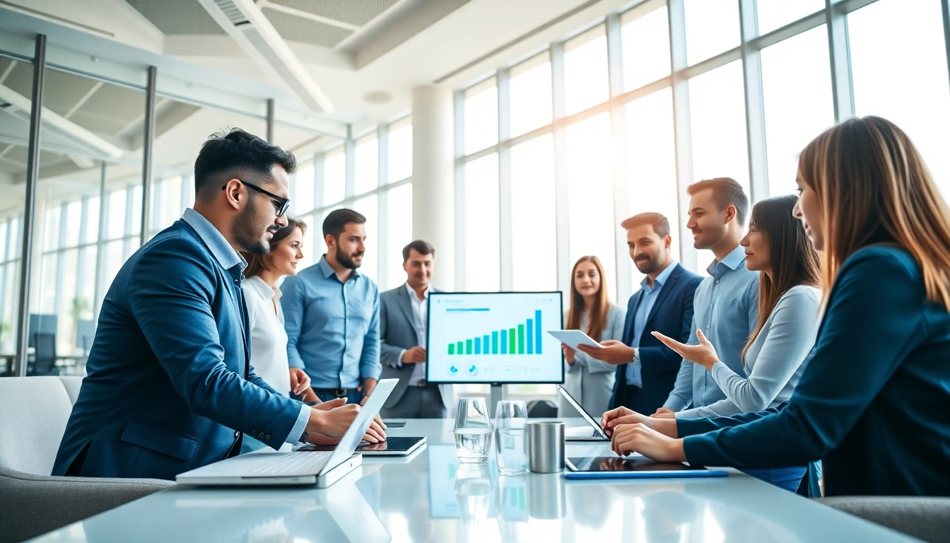 Enhancing business innovation through team collaboration in a modern office setting.