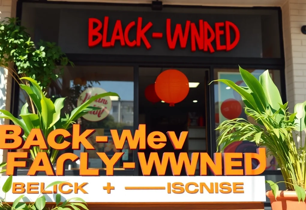 Promote a family owned and black owned business storefront, showcasing vibrant heritage and community spirit.