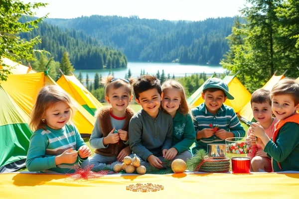 Kids enjoying engaging activities at holiday camps in a vibrant outdoor setting.
