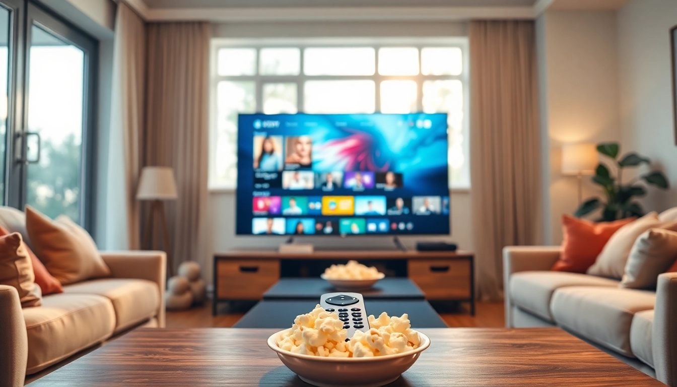 Engaging IPTV Subscription setup showcasing vibrant streaming on a modern smart TV in a cozy living room.