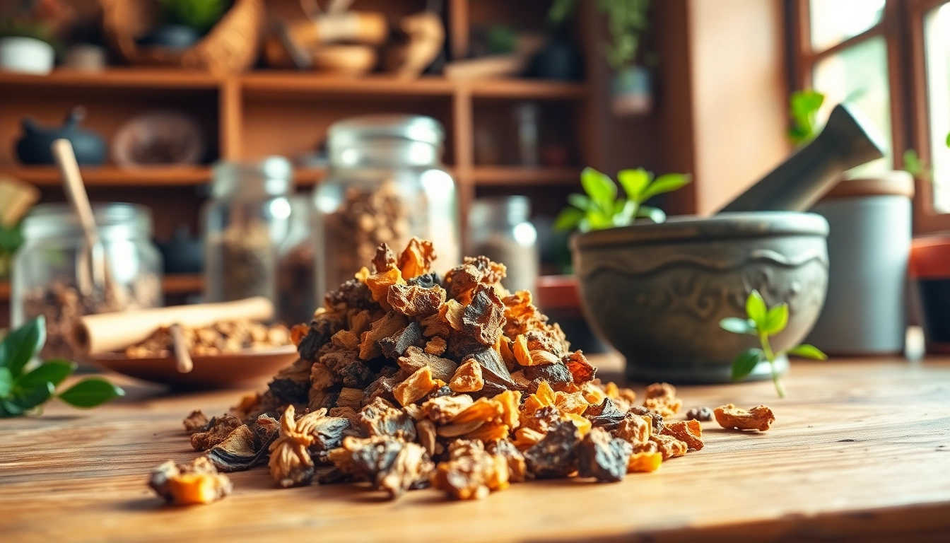 Benjoin resin being prepared in a professional herbalist workspace with natural elements.