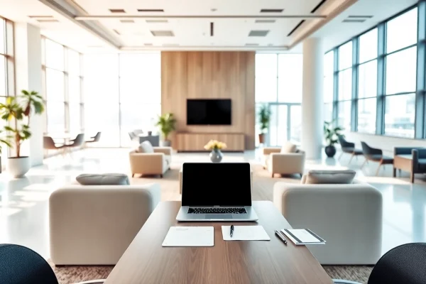 Explore a modern commercial space for rent in Bangalore with elegant furnishings and bright surroundings.