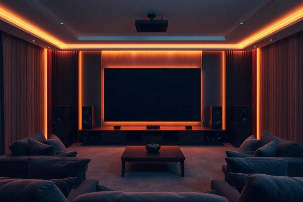 Experience expert home theater installation near me with a stunning setup in a modern living room.