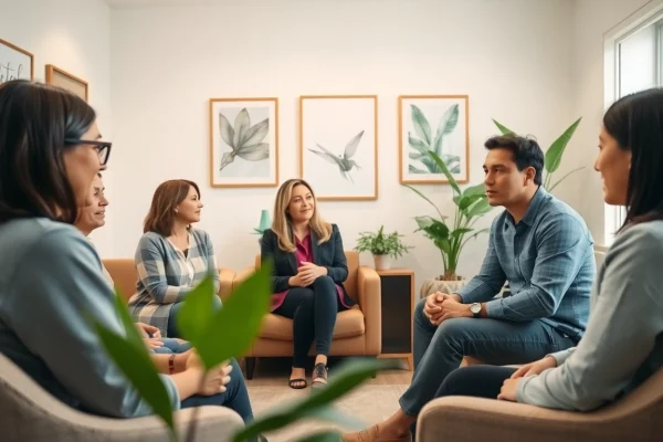 Addiction counseling session capturing emotional connections in a healing environment.
