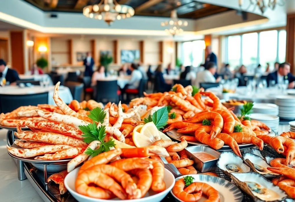 Experience an exceptional seafood buffet near me with a variety of fresh seafood delicacies presented elegantly.