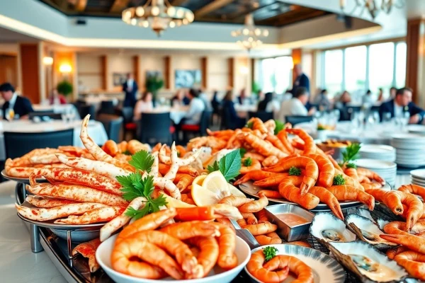 Experience an exceptional seafood buffet near me with a variety of fresh seafood delicacies presented elegantly.