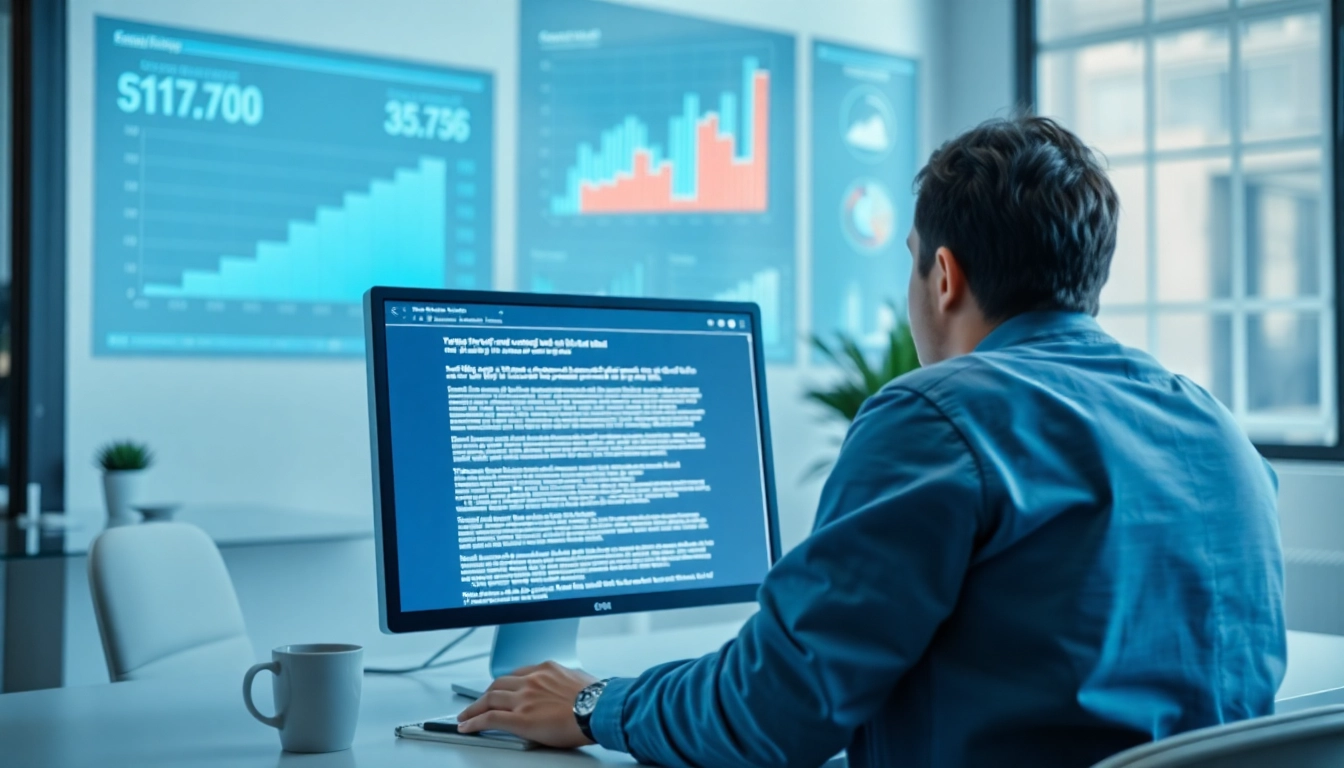 Analyze text with an AI checker tool in a professional office setting.
