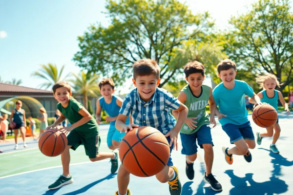 Engaging Activities for Young Basketball Enthusiasts to Hone Their Skills Young basketball enthusiasts practicing dribbling skills on an outdoor court