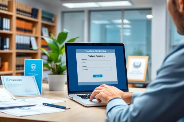 Register your trademark easily using an online trademark registration platform in a professional office setting.