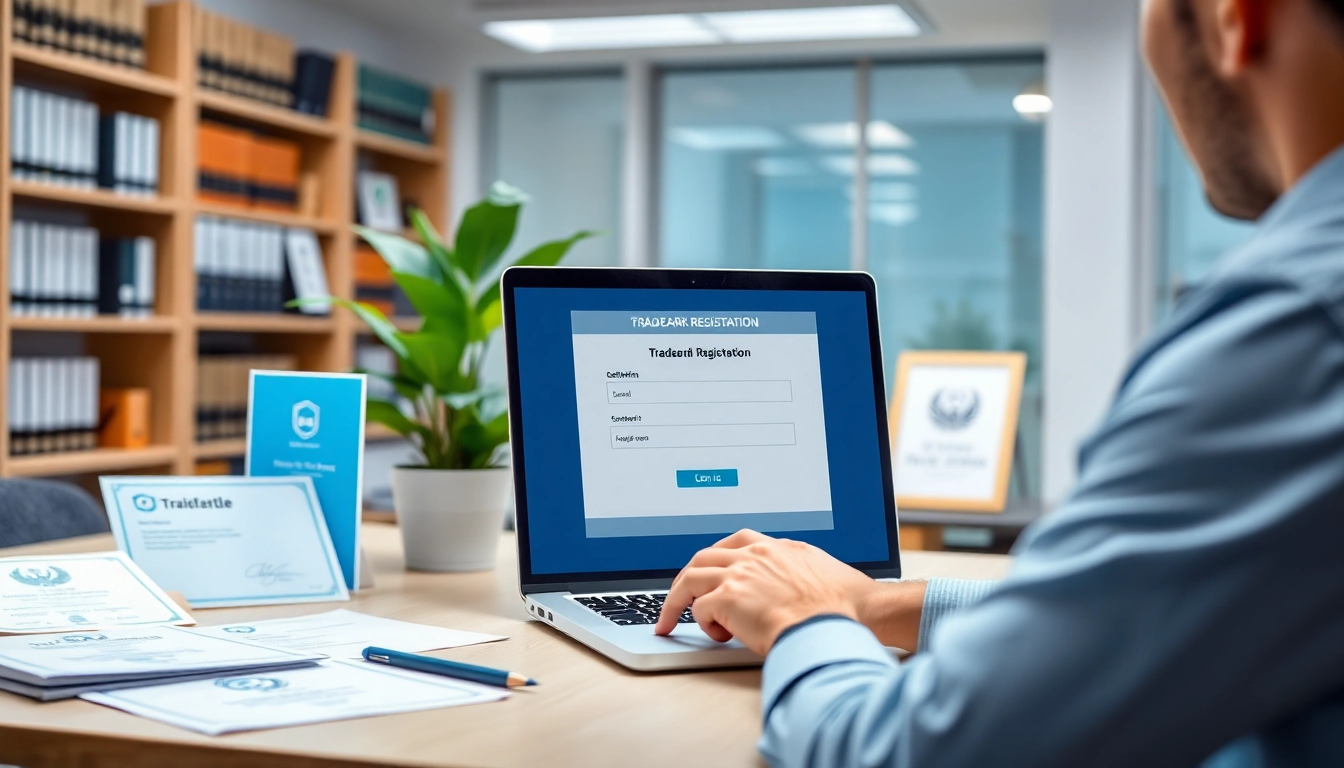 Register your trademark easily using an online trademark registration platform in a professional office setting.