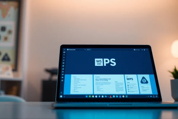 Engage with the WPS interface in a modern digital workspace featuring a laptop and clean design.