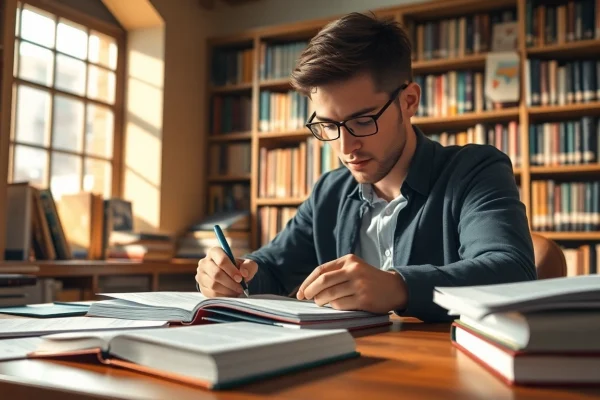 Essential Guide to the Level 6 NVQ Diploma in Occupational Health and Safety – Completed Assignments PDF Engaged student studying level 6 NVQ diploma in occupational health and safety - completed assignments pdf in a library.