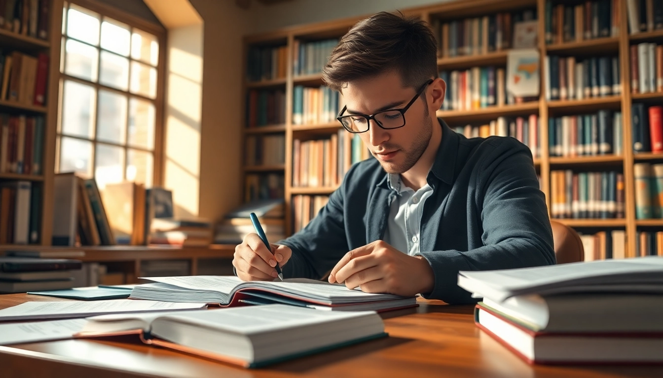 Engaged student studying level 6 NVQ diploma in occupational health and safety - completed assignments pdf in a library.