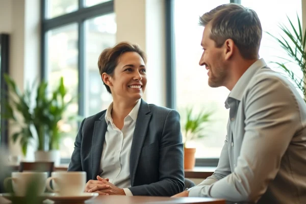 Effective Techniques for Enhancing Communication in Relationships Engaged couple communicating in relationships with warmth and attentiveness in a café setting.