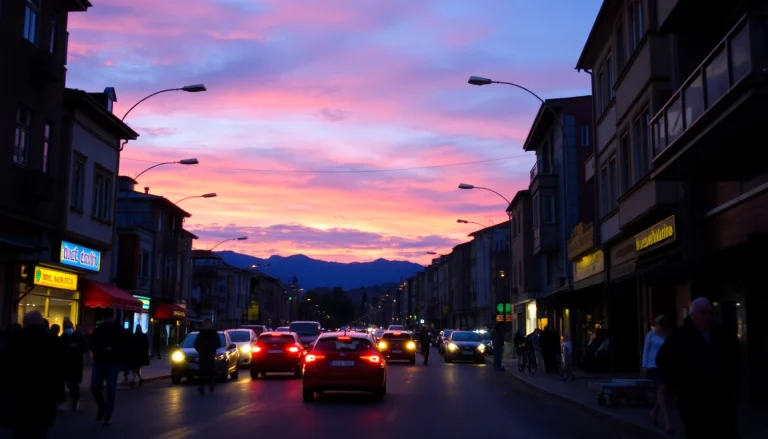 Düzce haber son dakika: A vivid street scene representing Düzce's dynamic urban life with pedestrians and vehicles.