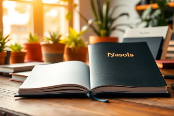 Design vibrant custom notebooks on a rustic desk, illustrating various styles and textures.