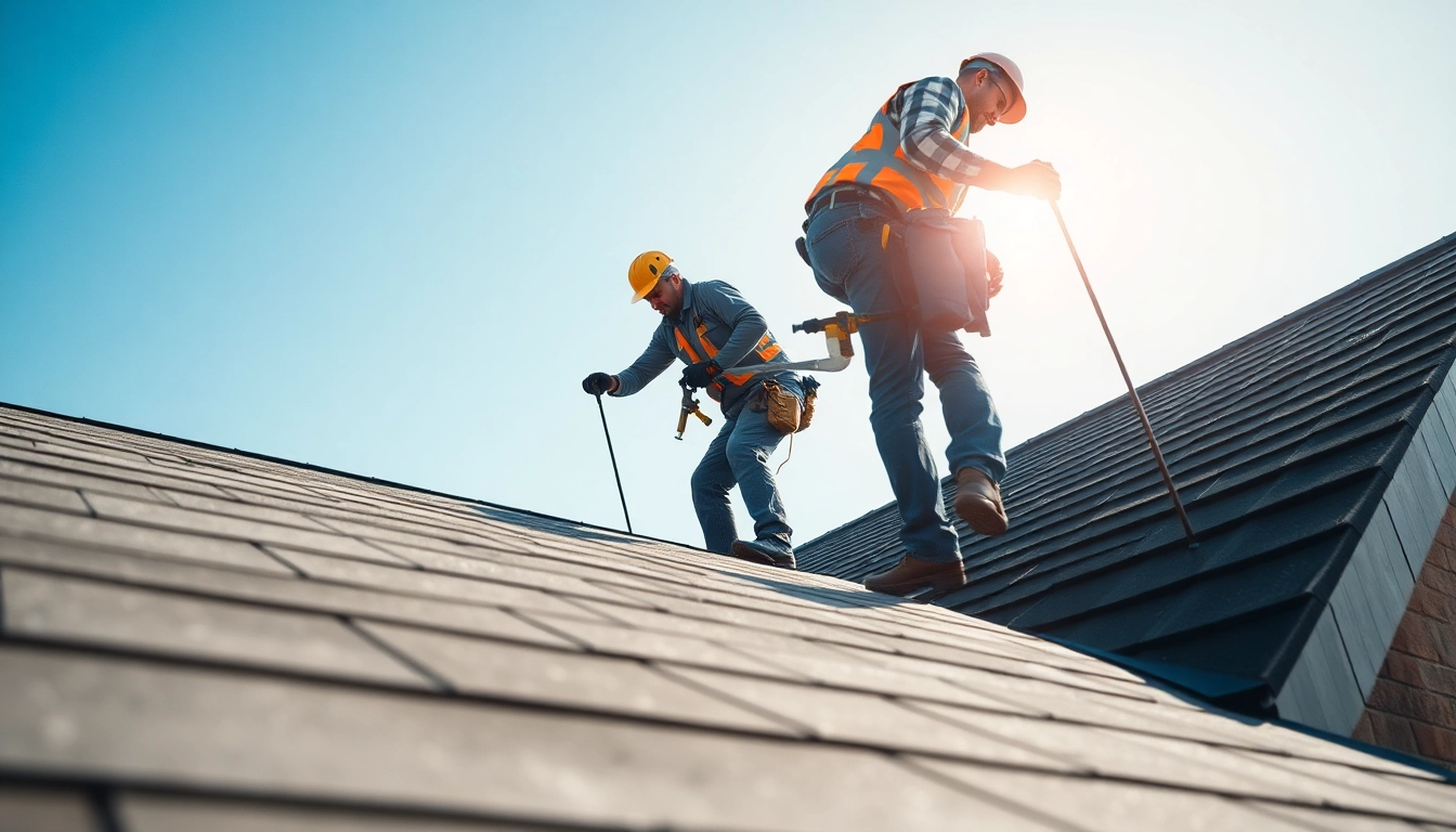 Roofer from Dakdekkersbedrijf Arnhem expertly installing shingles on a residential roof.