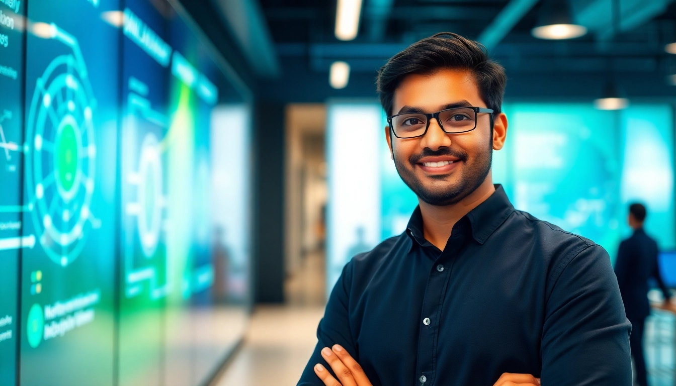 Aravind Srinivas presenting his vision in a professional office setting.